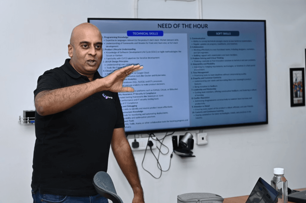 Simplileap leader presenting a technical and soft skills session to the team