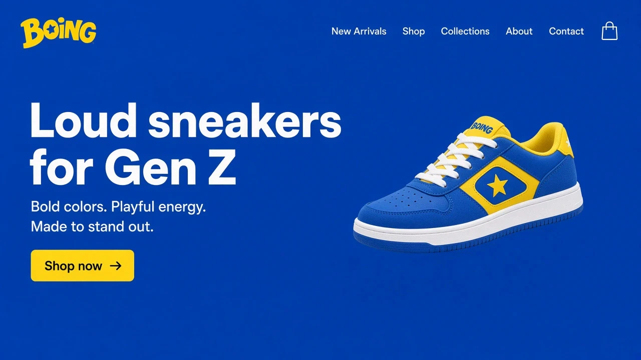 The home page of Boing, a sneakers store made with Photon Stores