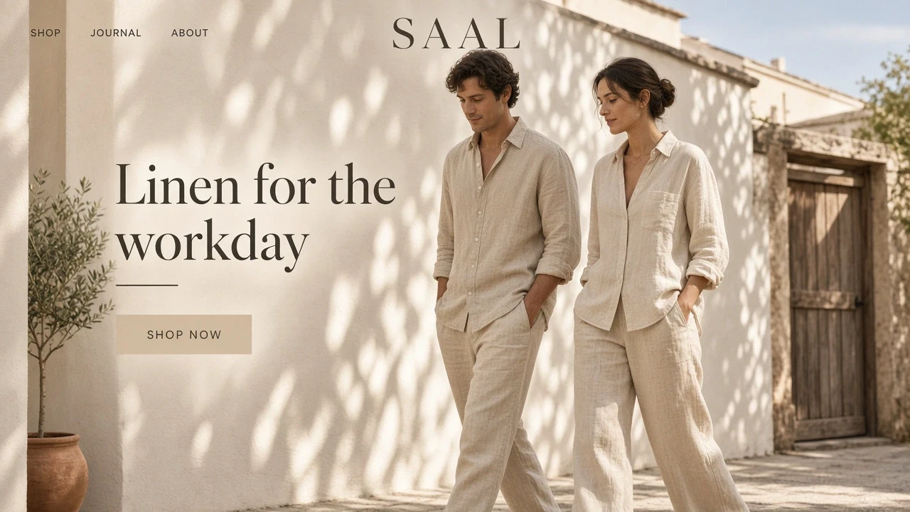 The home page of Saal, a linen clothing store made with Photon Stores