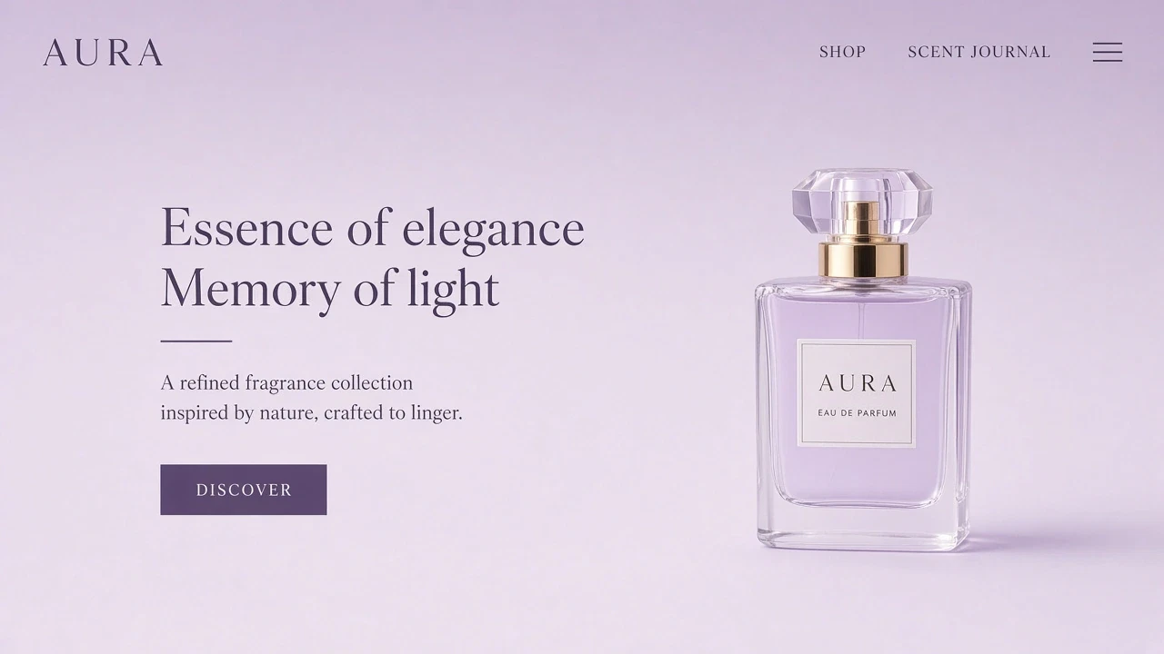 The home page of Aura, a perfume store made with Photon Stores